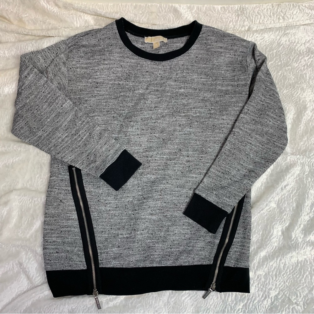 Michael Kors Gray and Black Crewneck Sweater with zip up sides size M